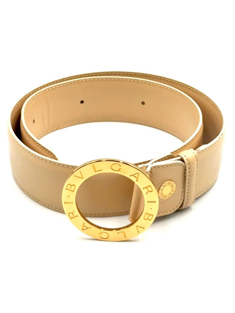 Bvlgari Non Resized Leather Beige Belt Gold